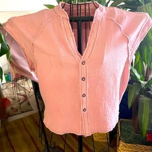 We the Free crop button down top